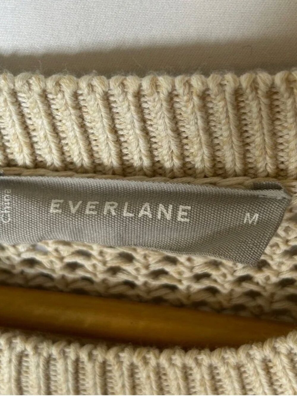 Everlane Open Knit Crochet Sweater Size M Beige Crewneck Long Sleeve Cotton Sz M - Picture 11 of 11